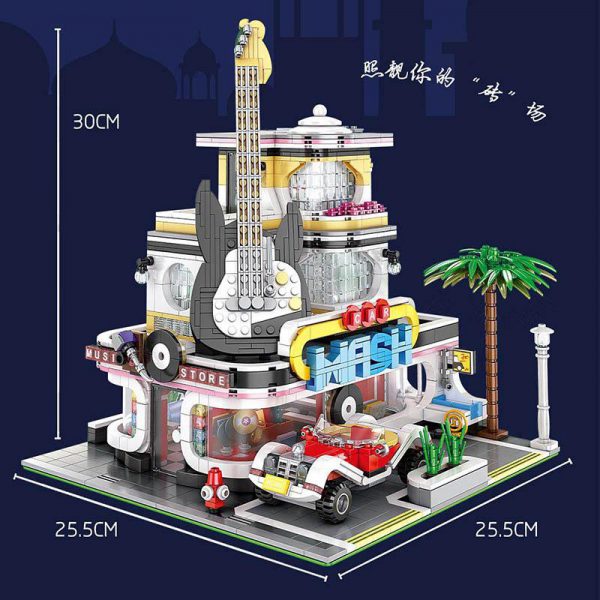 16002 MOC Creator City Street View Cuitar Shop with Light Villa Education Model Building Blocks Toys 3 - MOULD KING