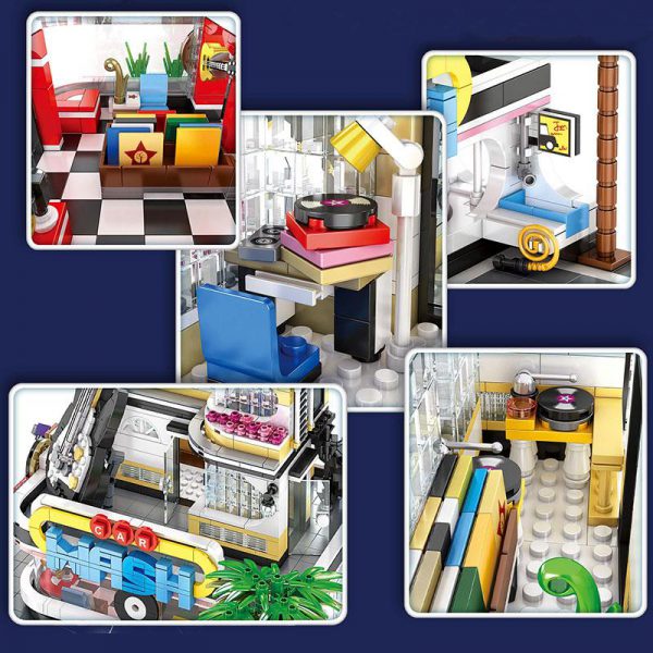 16002 MOC Creator City Street View Cuitar Shop with Light Villa Education Model Building Blocks Toys 4 - MOULD KING