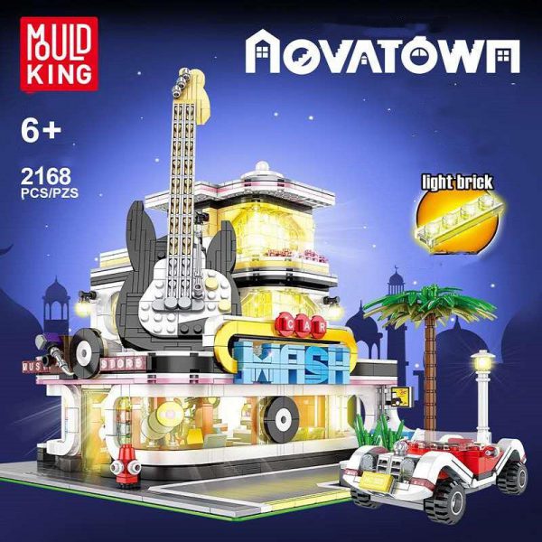 MOULD KING 16002 MOC Creator city street view cuitar shop with light villa education model building - MOULD KING
