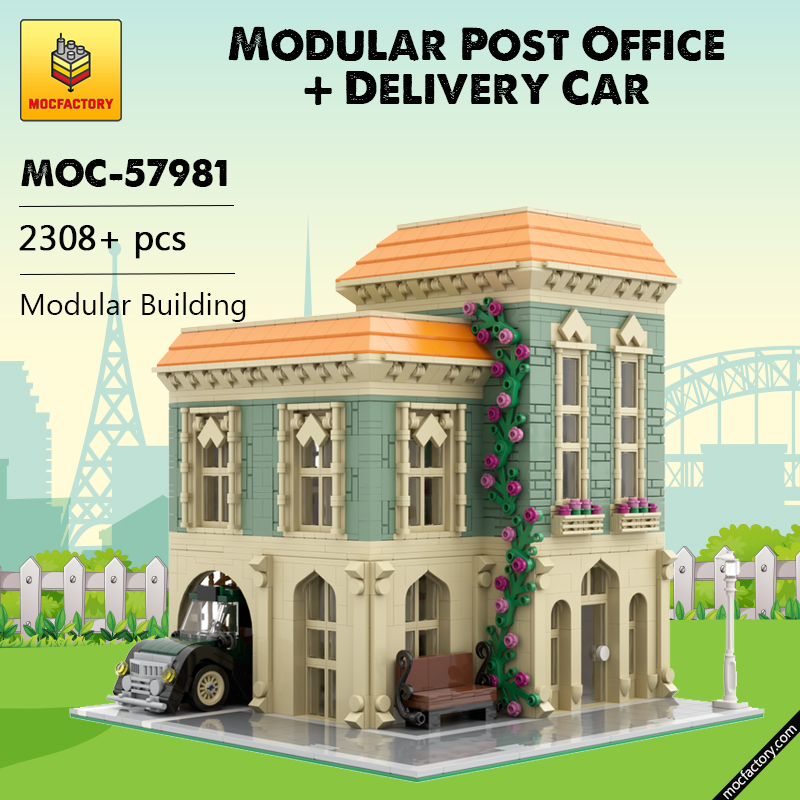 MOC-57981 Modular Post Office + Delivery Car Modular Building by MOCExpert MOC FACTORY