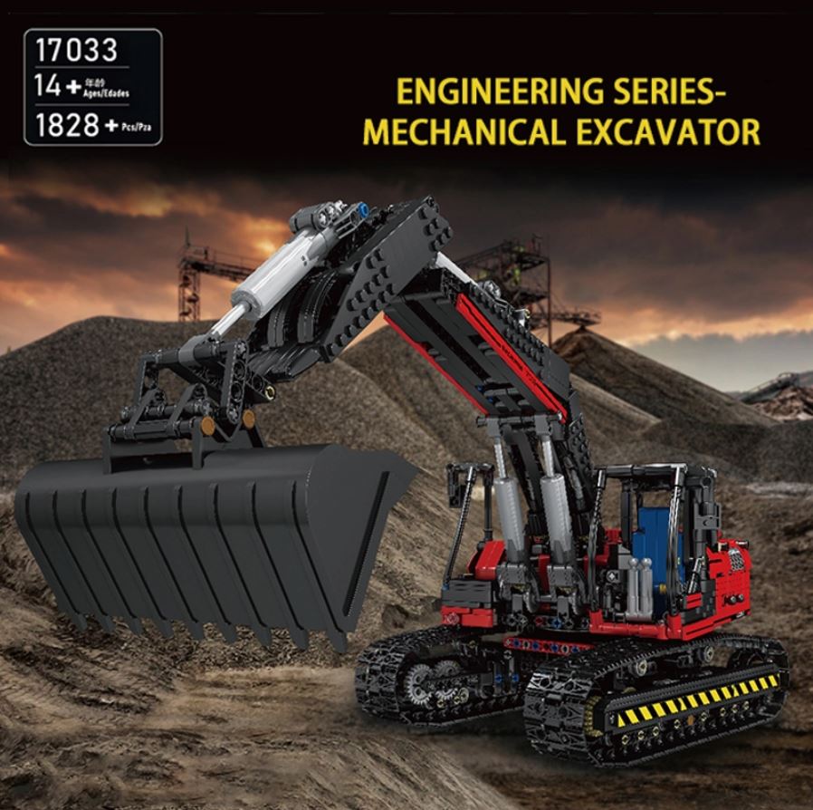Mould King 17033 RC Red Mechanical Excavator with 1828 pieces