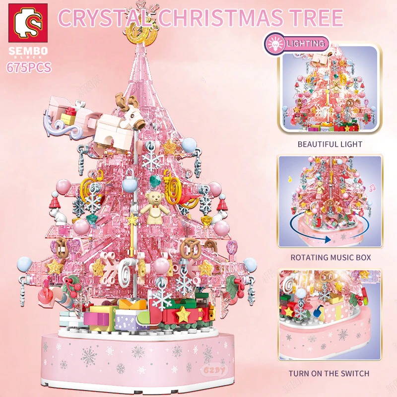 MAGIC SQUARE 9188 Crystal Christmas Tree Music Box with 600 Pieces