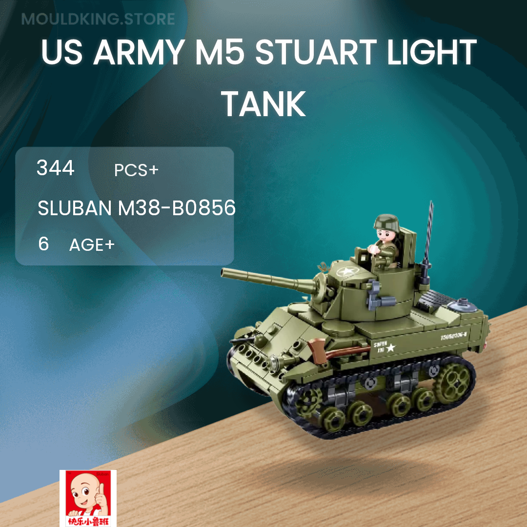 Sluban Military M38-B0856 US Army M5 Stuart Light Tank